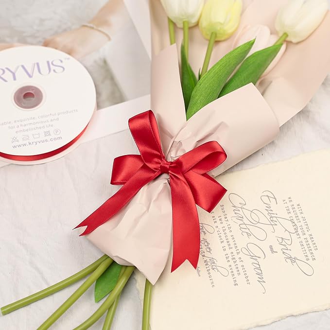 Premium Double Faced Satin Ribbon, 1 Inch X 25 Yards, Red, Perfect for Gift Wrapping, Crafts, Wedding Decor