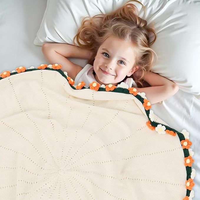 Daisy Crochet Flowers Bouquet Blanket-Birthday Gifts For Mom-Friend Gifts For Women-Birthday Graduation Gifts for Teen, Sister, Daughter, Friend, Teacher-Knitted Throw Blankets Home Decor 43 Inches