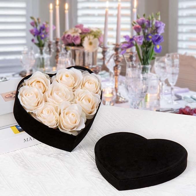 GnFlus Black Heart Shaped Gift Boxes with Lids for Presents 4 Pack Velvet Nesting Gifts Box for Arrangements Flowers Valentines Christmas Thanksgiving Wedding Birthdays Bridesmaid Anniversary Party