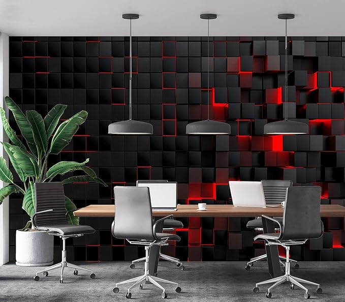 Eierme-Black and red Square Background Mural Wallpaper Peel and Stick 137" x 102"
