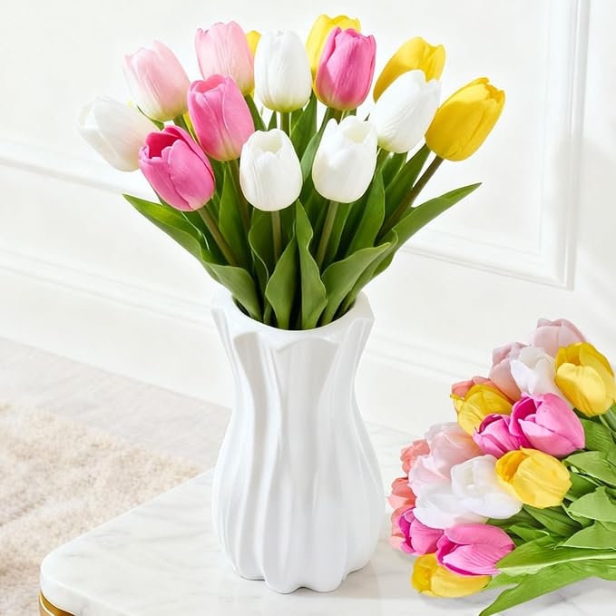 Artificial Flowers Mother's Day Easter Valentine's Day Gifts, Artificial Flowers Fake Tulips Flowers Home Kitchen Wedding Table Decorations a Bunch of 20 Multi Color Tulips