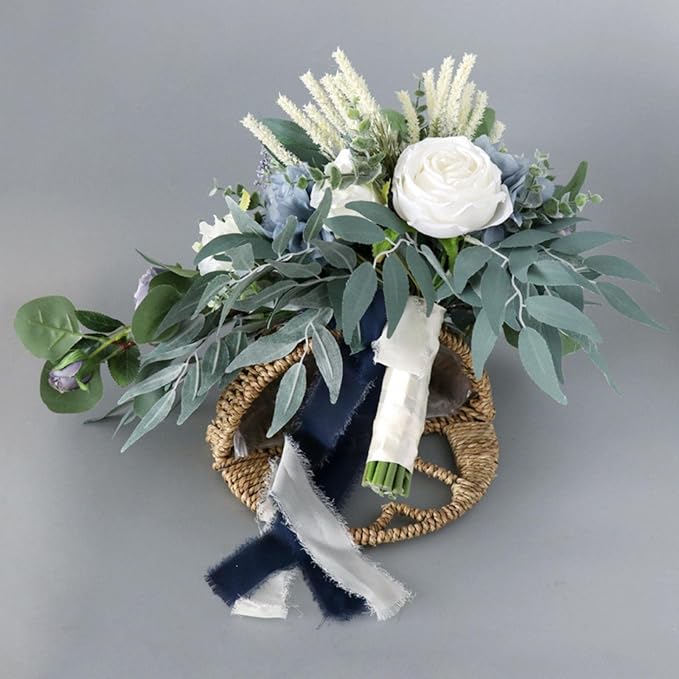 Bridal Bouquets for Bride, Haze Blue Wedding Bouquets for Bride Artificial Roses Flowers Waterfall Bridal Bouquet Cascading Wedding Bouquet for Wedding Party Bridal Shower Decoration