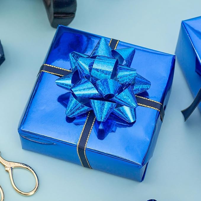 Merture Royal Blue Wrapping Paper Roll - 17 In X 32.8 Ft(46.5 sq.ft.) Metallic Blue Solid Color Gift Wrap for Birthday, Fathers Day, Baby Shower, Gender Reveal Party, Hanukkah