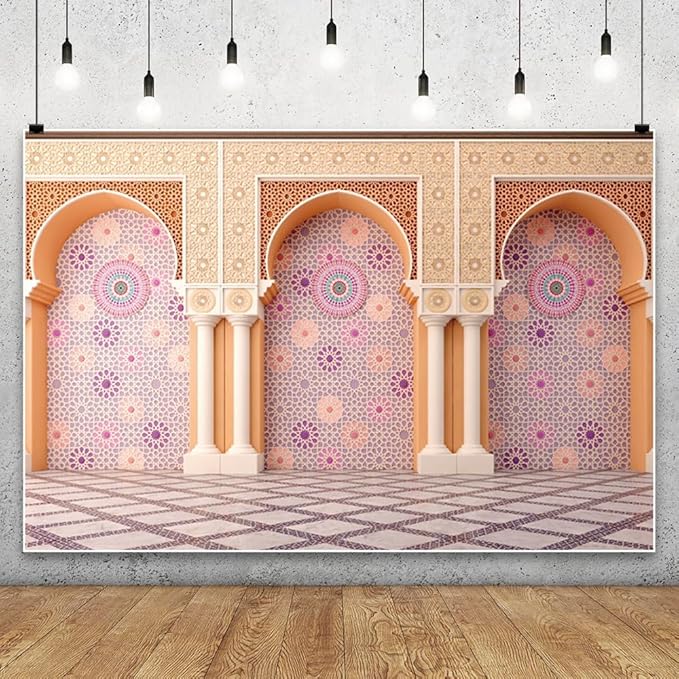 Yeele 5x3ft Bohemia Palace Backdrop Boho Style Pink Floral Wall Plaid Floor Dreamy Villa Inside Photography Background for Wedding Bridal Shower Girl Birthday Party Decor Portrait Photo Shoot Prop