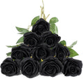 DuHouse 10pcs Fake Black Roses Artificial Silk Flowers Faux Rose Flower Long Stems Bouquet for Arrangement Wedding Centerpiece Party Home Kitchen Decor (Black)