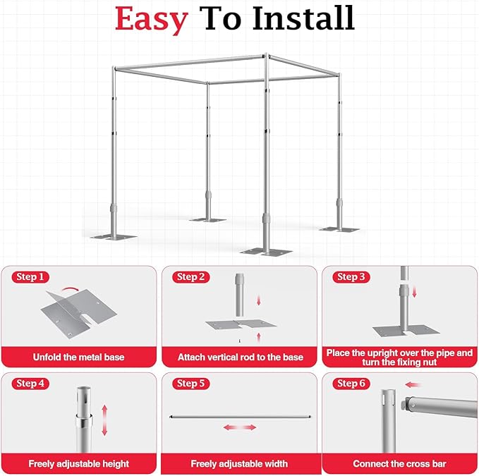 EMART 10ft Square Backdrop Stand Heavy Duty, Pipe and Drape Photo Background Support Kit, Adjustable Metal Frame with Flat Base for Wedding Birthday Party Decorations
