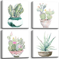 Succulent Plants Bathroom Decor Wall Art, Green Cactus Pictures Canvas Print, Botanical Paintings for Bedroom Living room Office Decoration - 16" X 16"