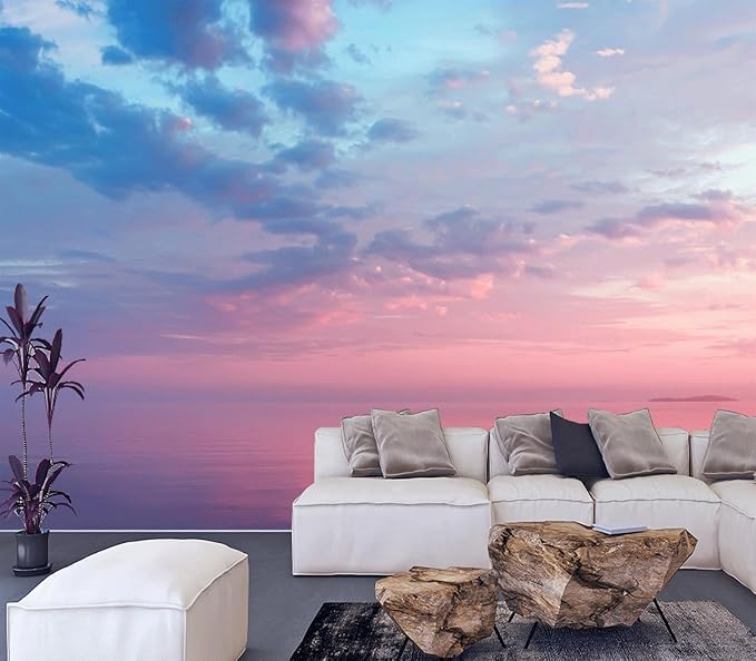 Cliouar-Pink and Blue Clouds Cover The Calm Waters of Lake Onega Peel and Stick 137" x 102"