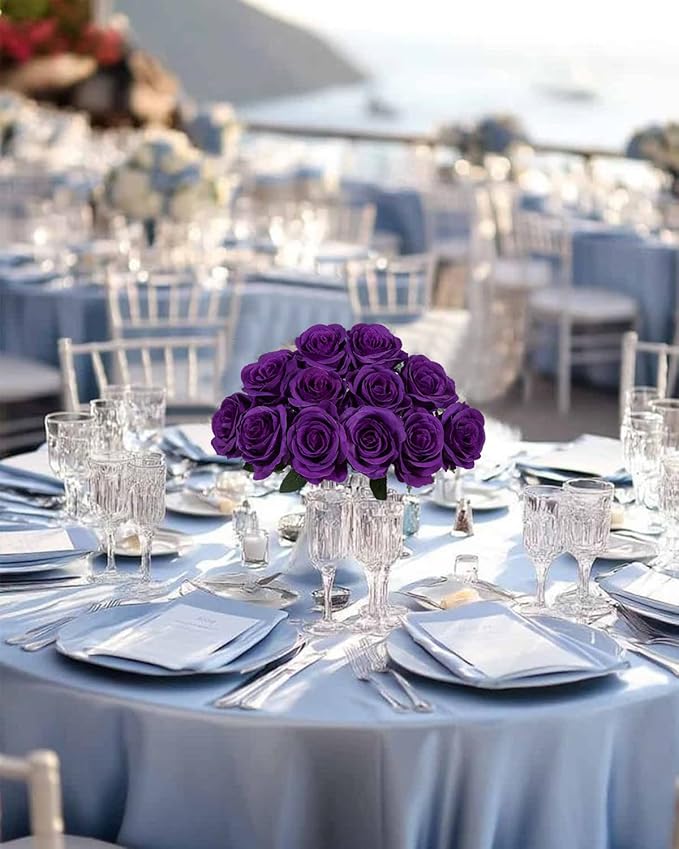 LFF 10pcs Silk Roses Artificial Flowers Fake Long Stem Roses for DIY Wedding Bouquet Home Decoration (Purple)