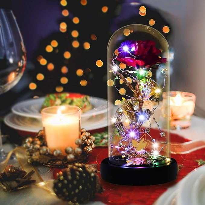 Christmas Flower Gifts for Women,Flowers for Delivery Prime,Flower Galaxy Artificial Flower Light Up Rose in A Glass Dome,Anniversary Valentines Birthday Xmas