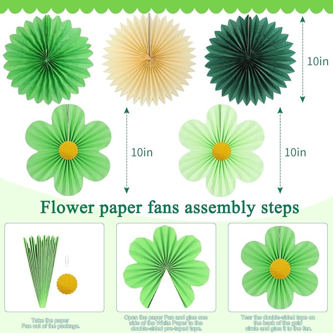 zilue Paper Fans Party Decorations Paper Flowers Decorations for Wall Classroom Floral Backdrop Baby Shower Birthday Party Flower Wall Decor Pack of 11 Green