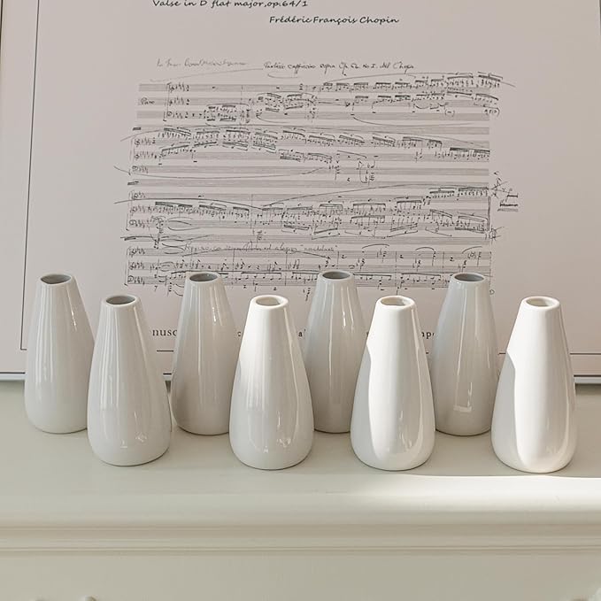 Modern White Ceramic Vase Set of 16 for Living Room Bedroom 5.1'' Minimalist Fresh Flower Vases for Home Decor Office Fireplace Centerpieces Nordic Style Gift for Fake Plant 16 Pack