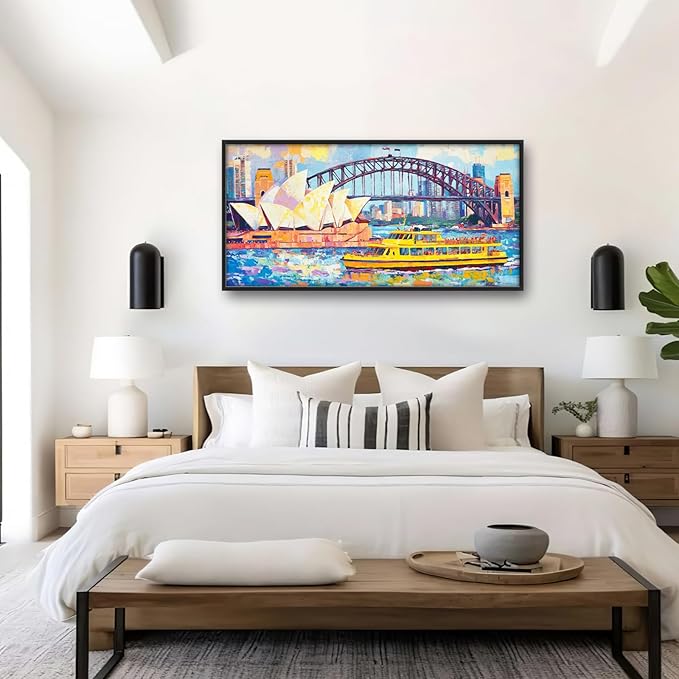 Extra Large Sydney Opera House Framed Wall Art for Living Room,Oversized Abstract Harbour Bridge Cityscape Pictures Wall Decor,Canvas Print Painting Modern Artwork Bedroom Office Bathroom 60L x 30W