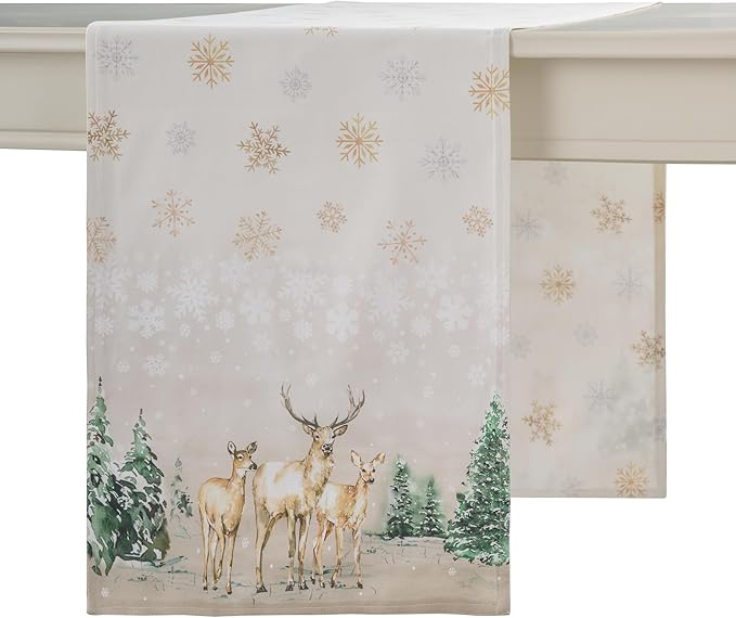 Maison d' Hermine Table Runner 100% Cotton Double Layer Table Runners 108 inches Long for Thanksgiving Christmas Decorations Home Kitchen Dining Party Wedding (Deer in The Woods, 14.5" x 108")