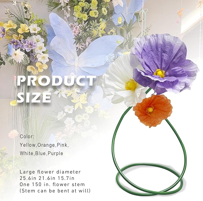 Large Paper Flowers Wall Decor - 3pc Wedding Decorations for Reception Giant Flower for Wedding, Birthday Party, Home Decor, Mall Display, Party Background Decor (Purple Orange White)