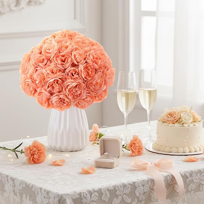 200 Pcs Flowers Long Stem Artificial Rose Bulk, 3.2 Inches Silk Rose Head Flowers Faux for Wedding Bridal Bouquet Independence Day Home Floral DIY Centerpieces Party Decoration(Peach)