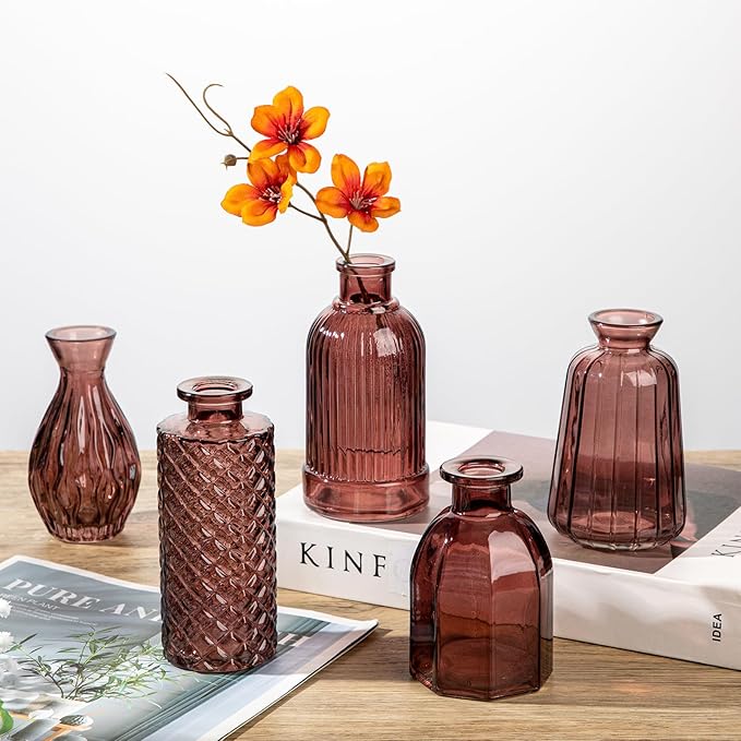 Glass Bud Vases Set of 20, Small Flower Vase in Bulk for Centerpieces, Mini Vintage Wine Red Vases for Rustic Wedding Vintage Home Table Decor