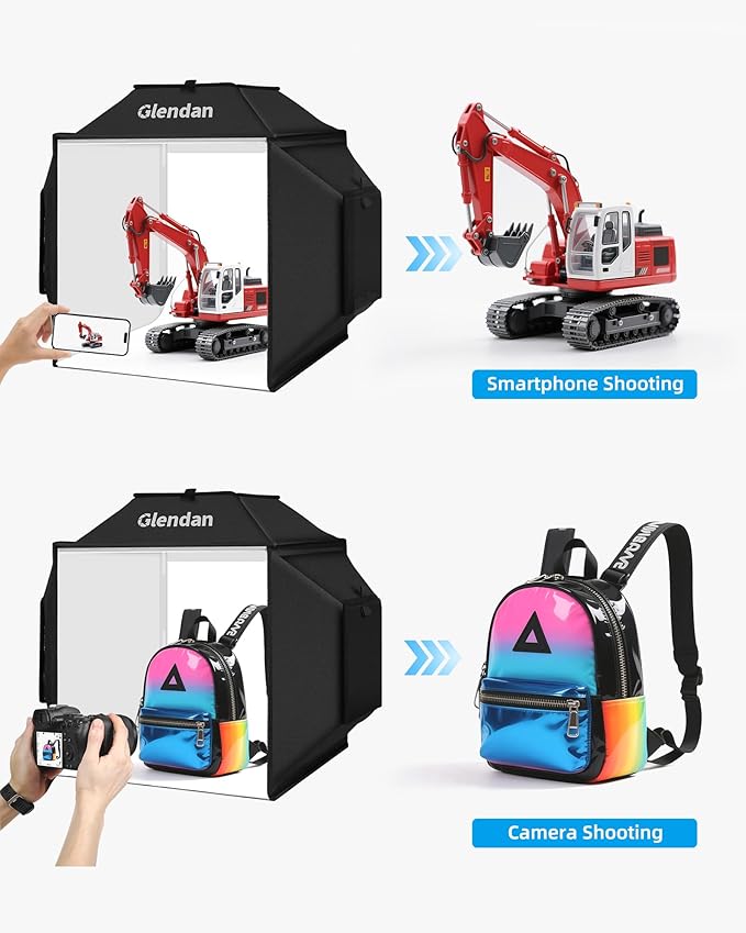 Glendan Light Box for Photography: 16"x16" Portable Photo Studio Soft Box with 480 LED Light - Photo Booth Box with 4 Color Backdrops for Jewelry Product Photography