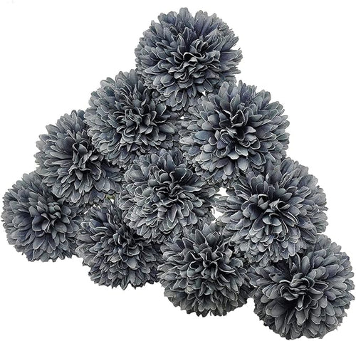 10Pcs Artificial Fake Flower Plants Silk Chrysanthemum Ball Hydrangea Arrangements Wedding Bouquets Decor Home Kitchen Garden Party Table Floral Centerpieces DIY (Gray)