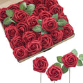 Ling's moment Christmas Artificial Flowers 25Pcs Dark Red Roses Decor w/Stems,3" Real Touch DIY Foam Floral for Wedding Bouquet/Centerpieces, Outdoors Party Backdrop, Room/Table Decorations