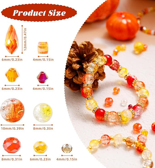 1000PCS Fall Crystal Glass Beads for Jewelry Making Crackle Orange Fall Beads for DIY Making Beaded Plants(Orange)