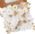 Artificial Flowers Combo, Mix Silk Flowers Roses, Peonies, Dahlias with Stems for DIY Wedding Bridal Bouquets, Baby Shower, Table Centerpieces, Home Decor, Fake Floral Arrangements-White