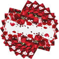 Rose Linen Table Placemats Set of 6 Romantic Red Flowers Place Mats for Home Party Kitchen Indoor Holiday Rustic Washable Heat Resistant Table Mats 12 x 18 Inch