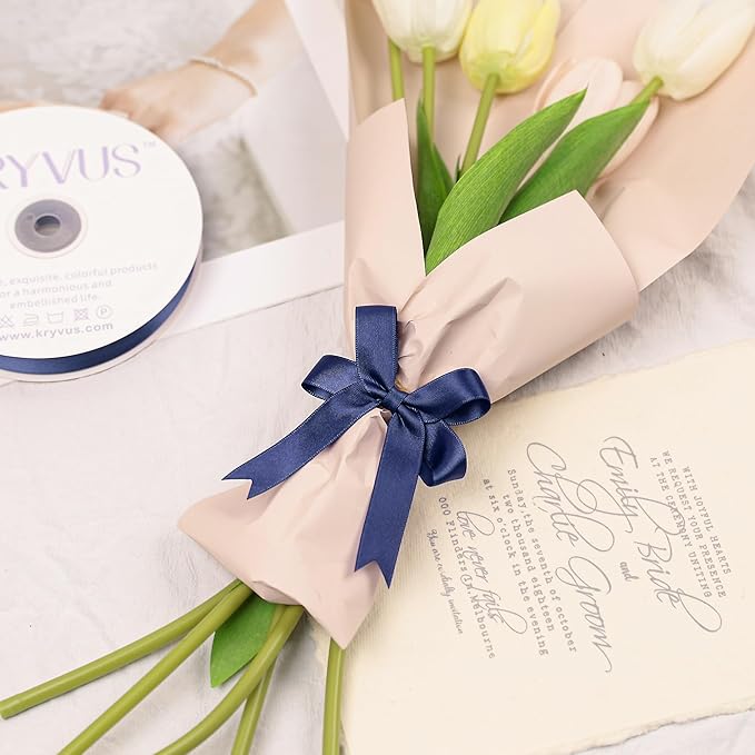 Navy Blue Satin Ribbon, Double Faced 5/8 Inch X 50 Yards Navy Blue Ribbon, Premium Satin Ribbon for Gift Wrapping, Crafts, Hair Bow Making, Sewing, Flower Bouquet, Wedding Party Decor