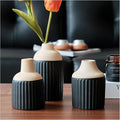 Black Decorative Vase Set of 3 - Modern Boho Style Ribbed Ceramic Bud Vases for Flowers, Mini Small Vases for Shelf, Shelves, Bookshelf, Entryway Table & Home Decor Aesthetic（Black）