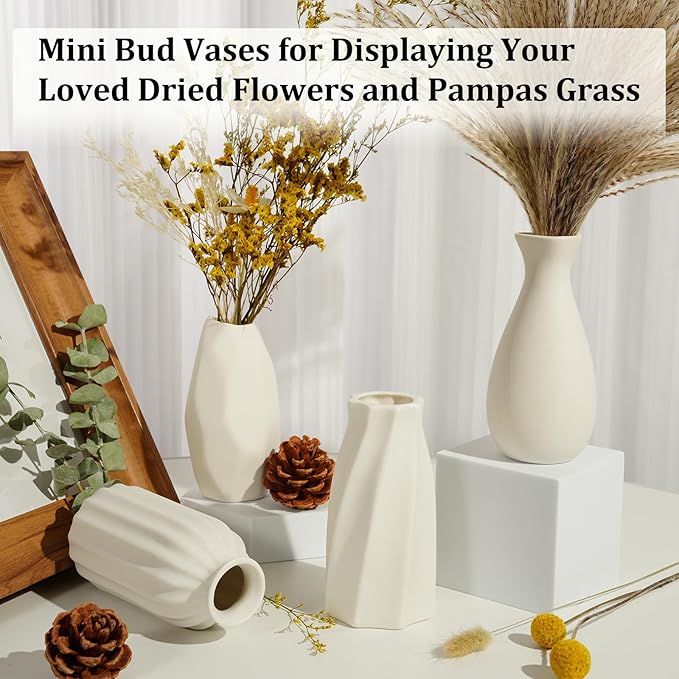 Ceramic Bud Vases, Set of 12 White Vases for Centerpieces Small Vase for Flowers Mini Ceramic Vases for Pampas Grass VAse Bulk for Wedding Table Centerpieces Decoration Boho Home Decor DIY Gift