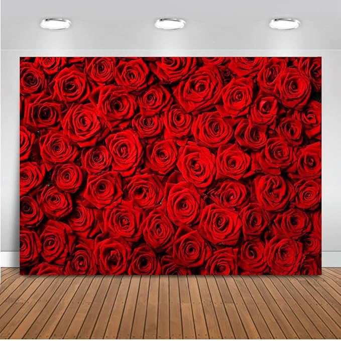Avezano Valentine's Day Backdrop Rose Flower Wall Photo Background Red Rose Wedding Bridal Shower Photography Backdrop Mother's Day Birthday Party Dessert Table Banner (8x6ft)