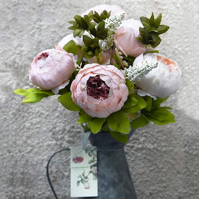 FiveSeasonStuff Vintage Artificial Peonies Silk Peony Flowers and Hydrangeas for Wedding Bridal Home Décor – Beautiful Floral Centerpiece Arrangement Decoration with 2 Bouquets (Rosy Pale Pink)