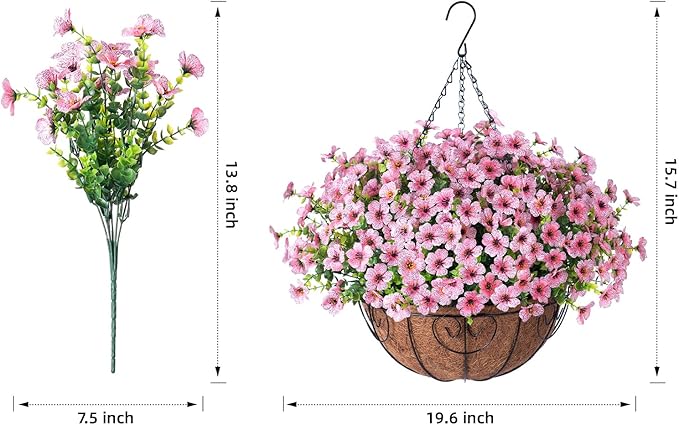 HyeFlora Artificial Fake Hanging Plants Flowers with Basket Outdoor Spring Decor, Faux Silk Pink Daisy in Pot Planter Realistic UV Resistant for Porch Home Indoor Patio Balcony Garden Yard