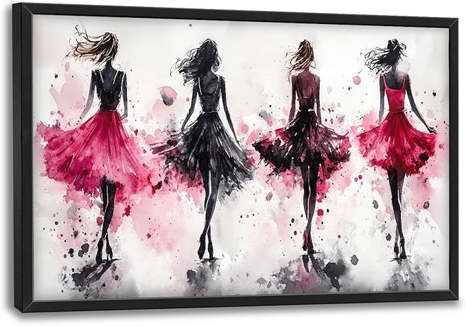 Fashion Woman Large Wall Art Watercolor Girl Pictures Wall Decor Pink Canvas Female Print Painting Modern Artwork Home Decoration for Living Room Bathroom Bedroom Office Framed 36"x24"