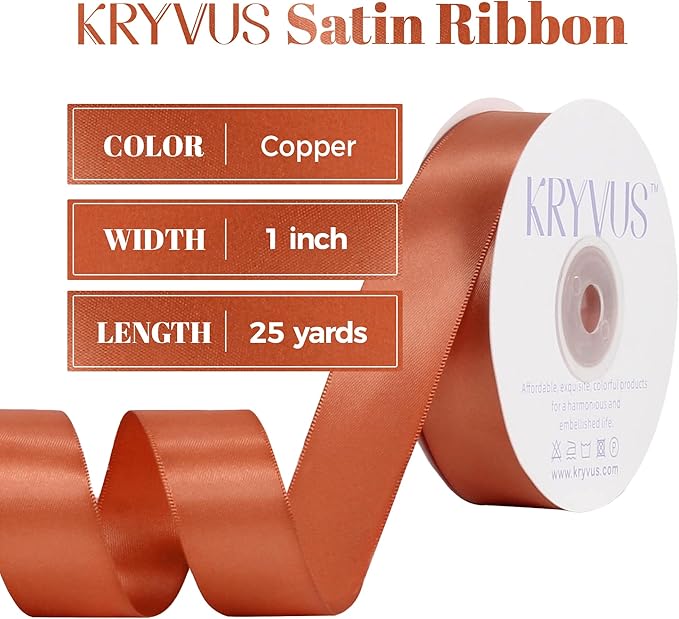 Copper Satin Ribbon, Double Faced 1 Inch X 25 Yards Copper Ribbon, Premium Satin Ribbon for Gift Wrapping, Crafts, Hair Bow Making, Sewing, Flower Bouquet, Wedding Party Decor