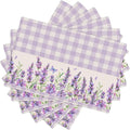 Flowers Leaves Spring Placemats Set of 4,Purple Plaid Background Flower Seasonal Table Mats for Party Kitchen Dining Decoration 6 PCS