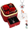 Preserved Roses Jewelry Box with Heart Necklace - Eternal Rose & ‘I Love You Always & Forever’ Engraving - Luxury Gift for Mom, Wife, or Grandma on Mother’s Day