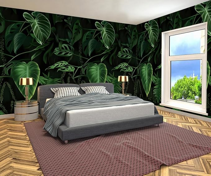 WFBHUA-Tropical Botanical Leaf Self Adhesive Wall Mural Green Leaves Peel and Stick for Living Room Bedroom 82"x57"