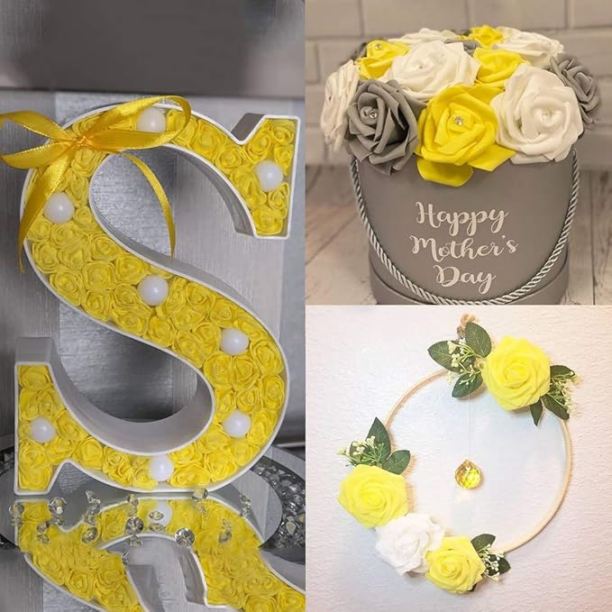 Artificial Rose Flower Heads, 100pcs Yellow Roses Artificial Flower Foam Rose for DIY Wedding Bouquets Centerpieces Arrangements Party Baby Shower Home Decor (Stemless, Yellow)