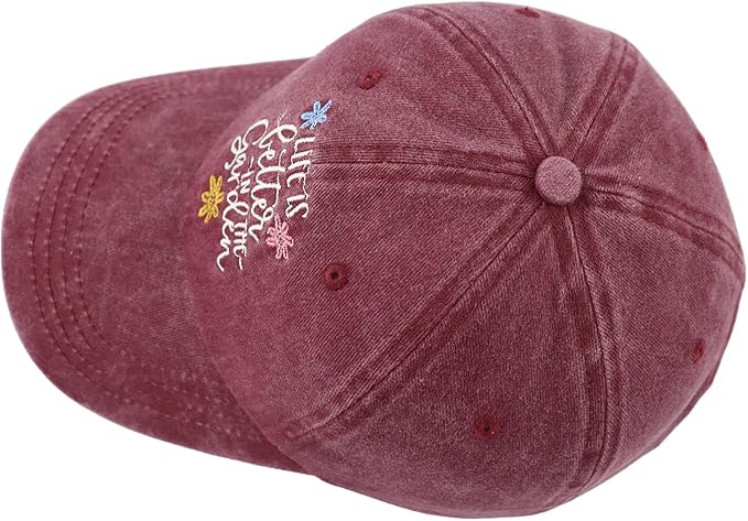 Life is Better in The Garden Hat for Women, Adjustable Embroidered Cotton Gardening Baseball Cap