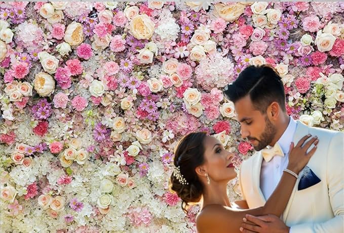 15x10ft Pink Rose Floral Flower Wall Backdrop Girls Wedding Birthday Bridal Shower Kids Portrait Background Photoshoot Cake Table Tea Party Photoshoot Decorations Photo Studio Props