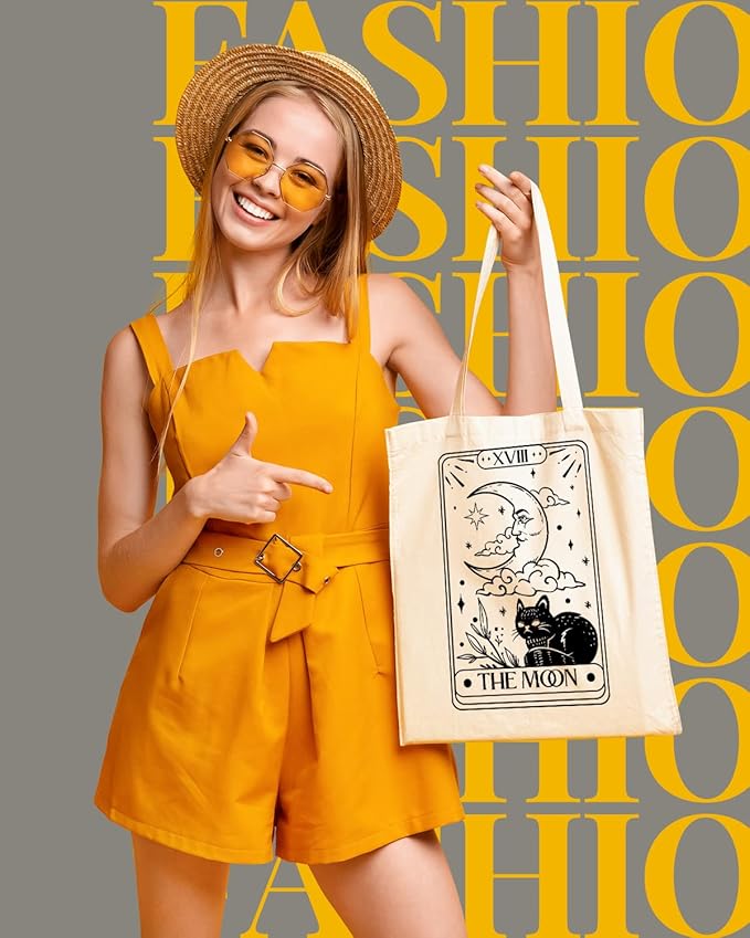 AUSVKAI Canvas Tote Bag Aesthetic for Women, Cute Sun Moon Cotton Totes Bag for Grocery Beach Shopping Gifts