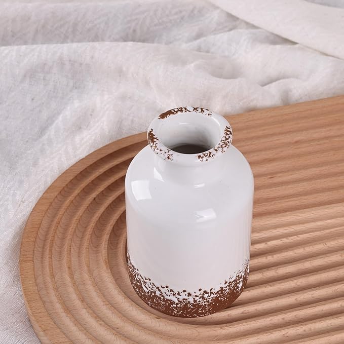 Ceramic Vase Set of 3 - Modern Decorative Vases for Home Decor, Rustic Farmhouse Boho Vases for Living Room, Mantel, Dining Table, Bookshelf, Kitchen or Entryway Decoration