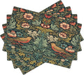 William Morris Placemats, Vintage Rustic Abstract Green Plants Flowers Nature Birds Print Washable Fabric Placemats Table Kitchen Dining Party 12x18 Inch Set of 6
