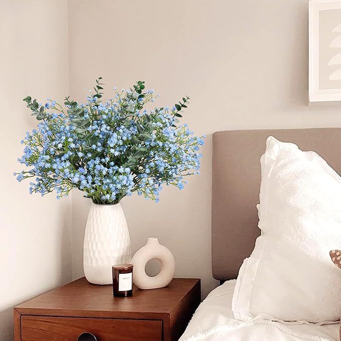 DEEMEI 18pcs Babys Breath Artificial Flowers Fake Eucalyptus Leaves Flowers Bouquet Artificial Blue Gypsophila Bouquets Real Touch Faux Flowers for Wedding Floral Arrangement Party Home Decoration