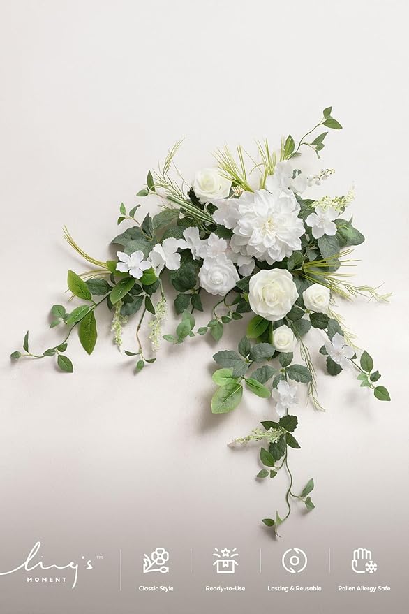 Ling's moment Wedding Artificial Welcome Sign Flowers Swag Arch Floral Garland Decorations Lily White Ceremony Reception Entrance Entryway Party Banquets Easel Wall Home Outdoor(NOT Include Sign