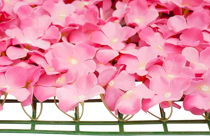 Flower Wall Panel Set, Artificial Wall Flower Backdrop,Artificial Flower Wall Mat Silk Rose Flower Panels,Hydrangea Rose Floral Panel for Party Wedding (20PCS Pink), LZ-290906