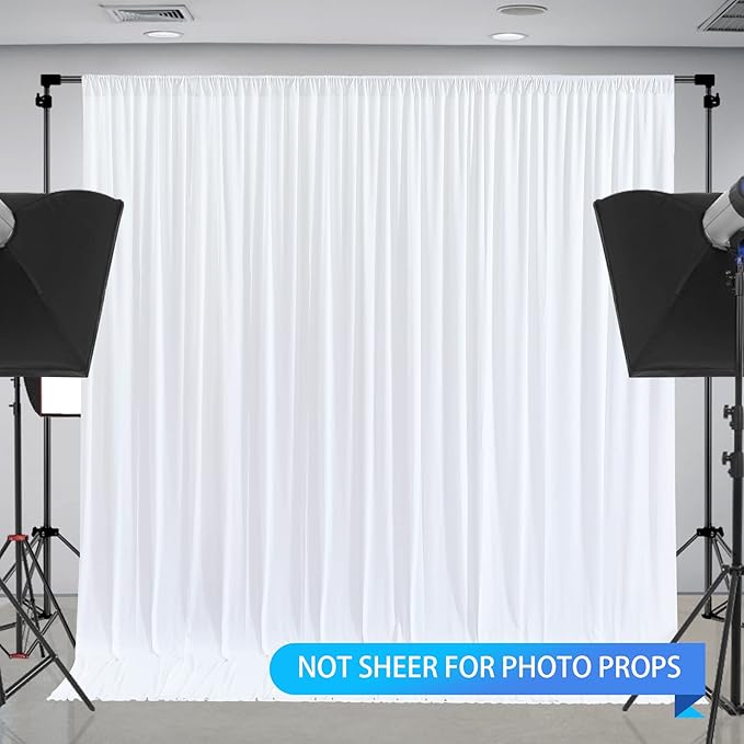 White Backdrop Curtains 2 Panels, 10 Feet Wrinkle-Free Polyester Photography Backdrop Drapes for Wedding Baby Shower Party Background Backdrop Stand- 8FTX10FT (White)