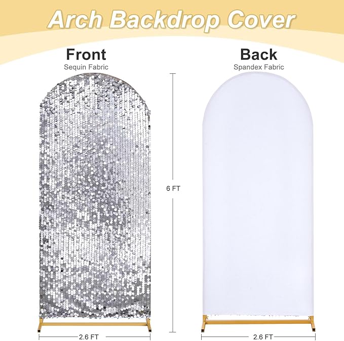 6FT Sequin Arch Backdrop Cover: Silver Big Payette Arch Covers Shimmer Fabirc Backdrop Covers for Party Christmas Deocr