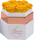 GLAMOUR BOUTIQUE Eternal Preserved Roses in a Box - Flowers Forever, Rose Forever in a Box for Wife, Birthday Gifts for Her, 7 Roses, Yellow